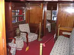 Compartment of BRCW saloon coach 98, built 1922, now preserved at the Israel Railway Museum