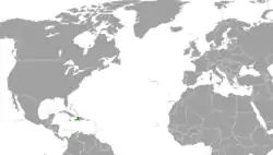 Map indicating locations of Haiti and Israel