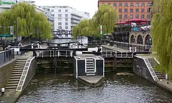 Image 29Camden Lock or Hampstead Road Lock in Camden Town, north London is the only twin lock on the Regents Canal.