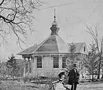 The Comfort Station at Harlem Meer, near the Sixth Avenue park entrance, appears on park maps as early as 1866, and as late as 1944.