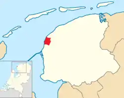 Highlighted position of Harlingen in a municipal map of Friesland