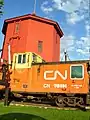 Locomotive and historic water tower