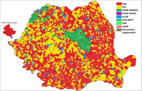 Political map depicting the localities won by political party