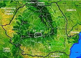 Făgăraș Mountains on the map of Romania