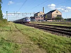 Freight train station and a former sugar factory in Hasslarp