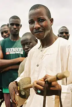 Niger and northern Nigeria. Hausa musician playing a gurmi