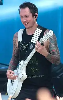 Heafy at Hellfest 2019 playing his Les Paul “Snowfall” Custom guitar