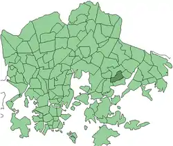 Position of Itäkeskus within Helsinki