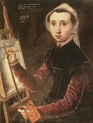 Caterina van Hemessen's 1548 self-portrait, perhaps the oldest self-portrait of a female oil-painter, though much earlier examples of manuscript painters exist.