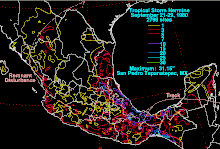 A map showing rainfall from Tropical Storm Hermine