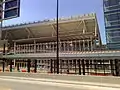 First pair of light rail platforms, June 2009. Note the "Downtown Minneapolis/Ballpark" platform signage