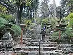 Omotesandō, very steep stone stairways approaching to the shrine.