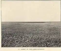 A black and white picture of the barren and level plain of the Llano Estacado in 1900 with sparse natural grass