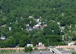 View of Hillburn from Nordkop Mountain, looking west; NY State Thruway in foreground