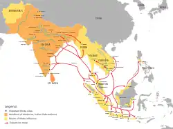 Image 28Hinduism expansion in Asia, from its heartland in Indian Subcontinent, to the rest of Asia, especially Southeast Asia, started circa 1st century marked with the establishment of early Hindu settlements and polities in Southeast Asia. (from History of Asia)