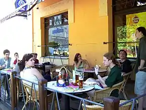 A group of Czech youths enjoy a meal.