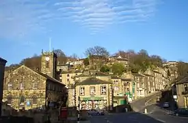 Holmfirth centre showing the parish church