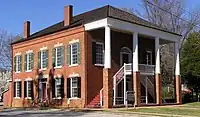 A closeup of the Old Banks County Courthouse, now a tourist attraction