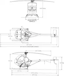 3-view line drawing of the Hughes TH-55A Osage