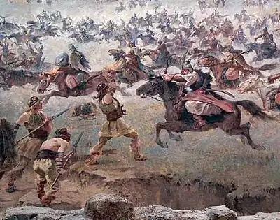 Hungarian warriors attacking