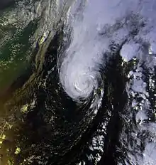 A hurricane moving over the warm waters of the Gulf Stream