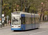 Flexity Classic  (NGT6) in service in Kraków on the “Krakowski Szybki Tramwaj”  (Krakowian Fast Tram) network, Poland