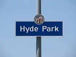 "Hyde Park" city signage located at Crenshaw Boulevard & 79th Street.