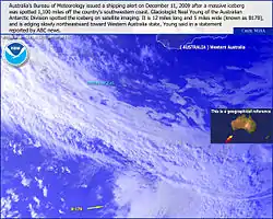 NOAA satellite image of Iceberg B-17B, December 11, 2009.