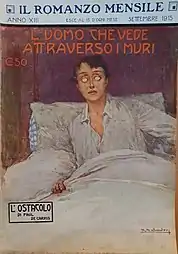 Riccardo Salvadori, regular illustrator for Il Romanzo Mensile magazine, illustrates the Italian version of Guy de Téramond's L'Homme qui voit à travers les murailles [fr].