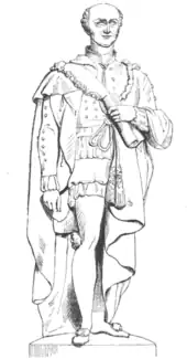 Black and white illustration of the statue of Earl Grey.