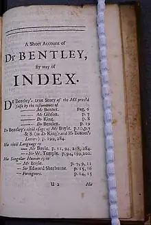 Modern scan of the index page to Bentley's book