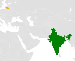 Map indicating locations of India and Lithuania