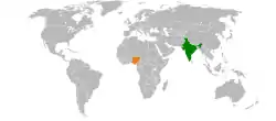 Map indicating locations of India and Nigeria