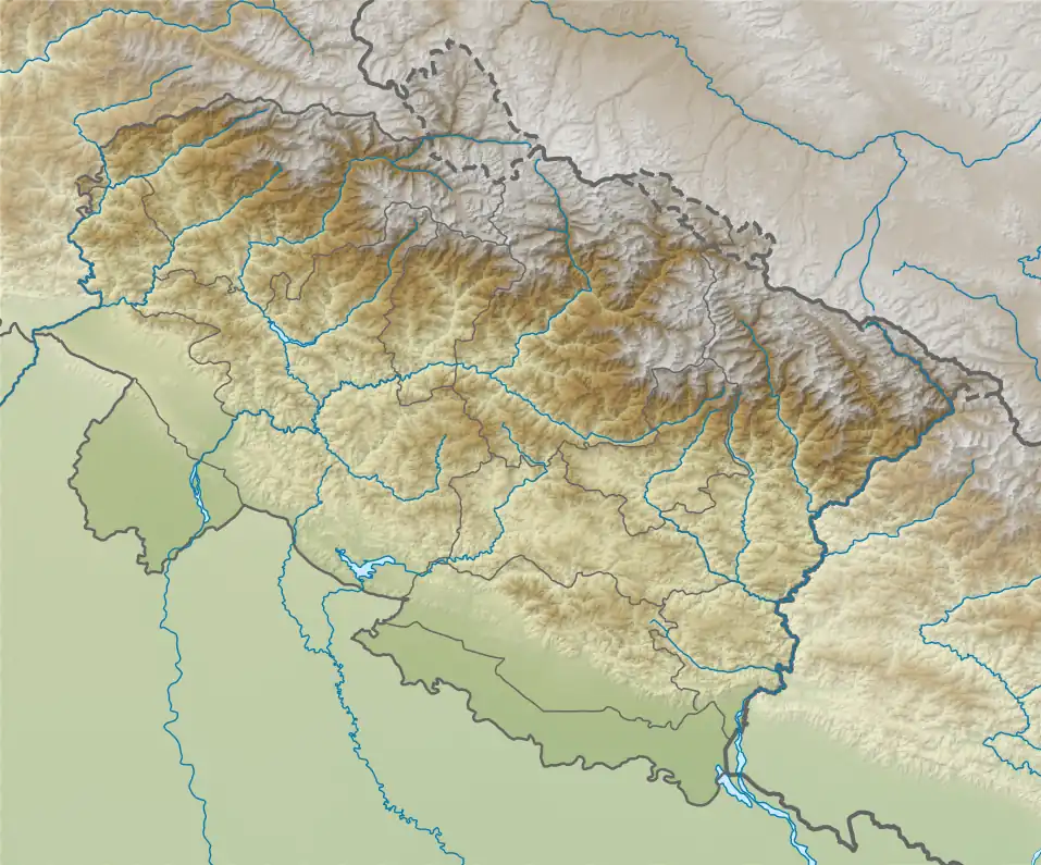 Map showing the location of Kedarnath