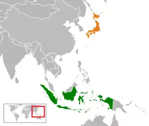 Map indicating locations of Indonesia and Japan