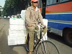 Water transportation by bicycle in Jakarta, Indonesia