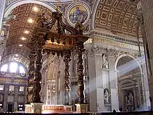 St. Peter's baldachin in 2005. Beneath is the high altar, built atop St. Peter's tomb.