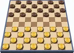 The opening setup of international draughts, which uses a 10×10 checkerboard