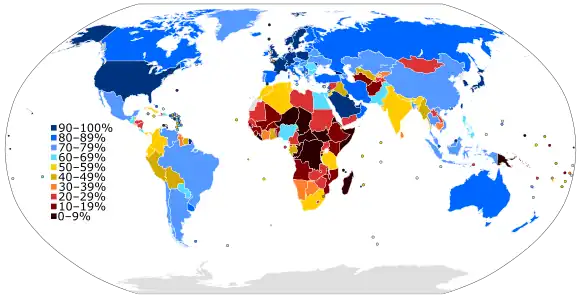 Image 12Internet users in 2015 as a percentage of a country's populationSource: International Telecommunication Union. (from History of the Internet)