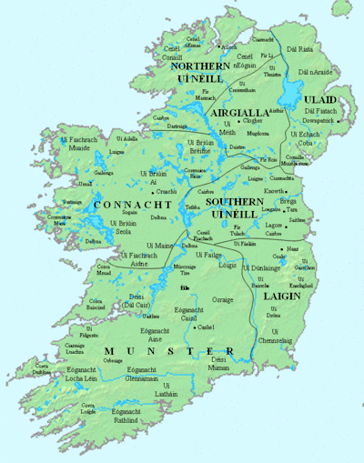 Map of Ireland with tribes, AD 800; the Uí Fiachrach Aidhne are circled.