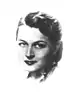 black-and-white portrait of white female looking left of camera