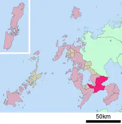 Location of Isahaya in Nagasaki Prefecture