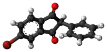 Ball-and-stick model of the isobromindione molecule