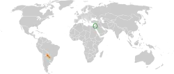 Map indicating locations of Israel and Paraguay