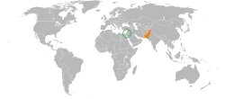 Map indicating locations of Israel and Pakistan