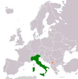 Map indicating locations of Italy and Kosovo