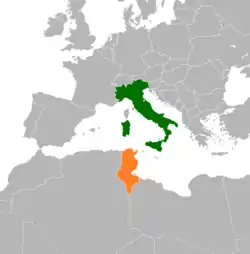 Map indicating locations of Italy and Tunisia