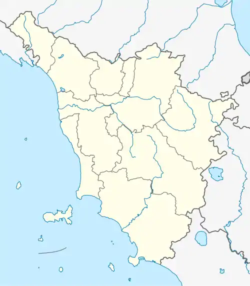 The map of Italy with a dot showing location of Ville Sbertoli