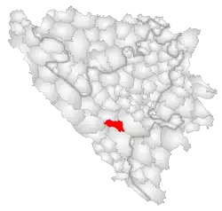 Location of Jablanica within Bosnia and Herzegovina