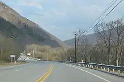 Along U.S. Route 22 in Jacks Narrows, where the Juniata River pierces Jacks Mountain